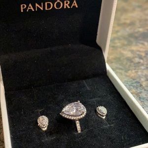 Pandora CZ Teardrop Ring and Earrings